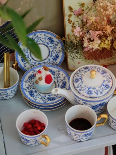 Blue and White Afternoon Tea Set Porcelain Teapot Set photo review