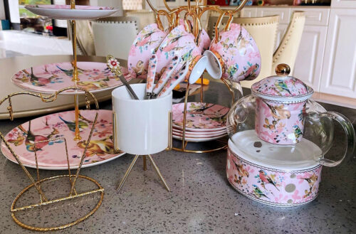 Pink Bird British Tea Set Bone China with Warmer photo review