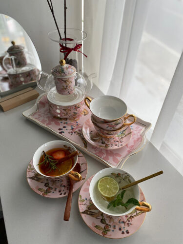 Pretty in Pink Afternoon Tea Set, Bone China Cups, Saucers, Teapot and  Candle Teapot Warmer