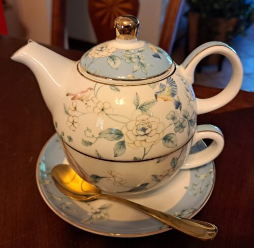 Bird Floral Tea Set for One Porcelain Teapot Blue photo review