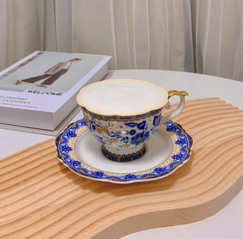 Vintage Tea Cup and Saucer Set Porcelain Blue White photo review