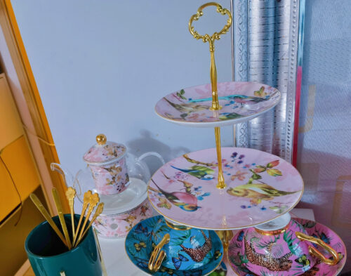 Pink Bird Cake Stand Bone China Tiered Server photo review