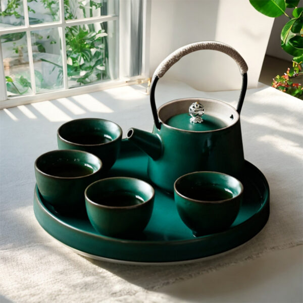 green tea set with plate for 4