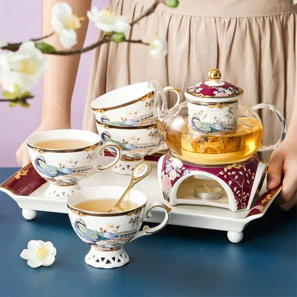 Peacock Afternoon Tea Set Bone China Teapot Set 