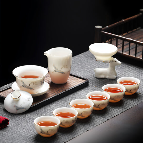 TSB13BB009 B1 Crane Chinese Gaiwan Tea Set for Gongfu Cha