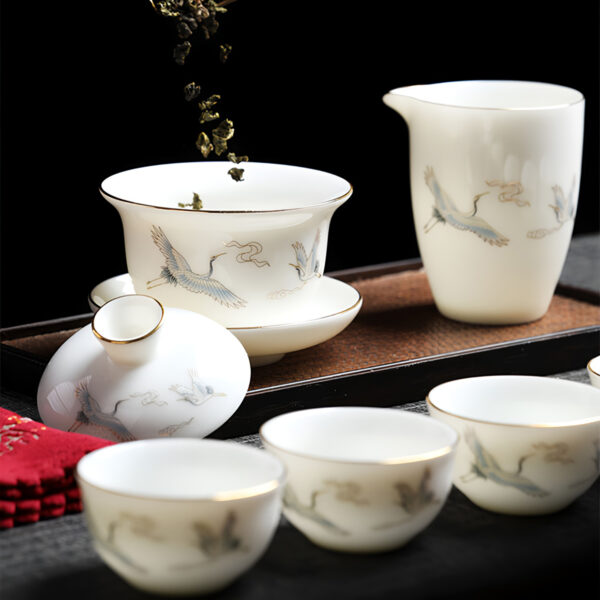 TSB13BB009 B2 Crane Chinese Gaiwan Tea Set for Gongfu Cha