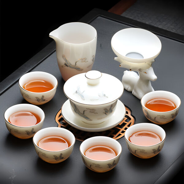 TSB13BB009 FF Crane Chinese Gaiwan Tea Set for Gongfu Cha