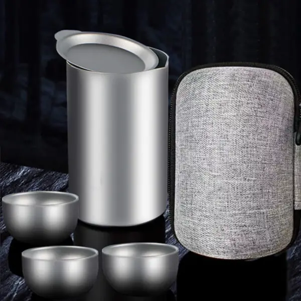 TSB16BB003 3 Titanium Chinese Travel Tea Set with Case
