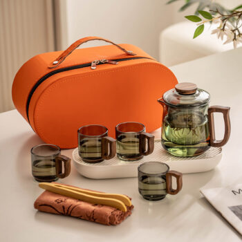 Portable Travel Tea Set - Glass - White - Black - Green - 1 Teapot and 3  Cups - ApolloBox