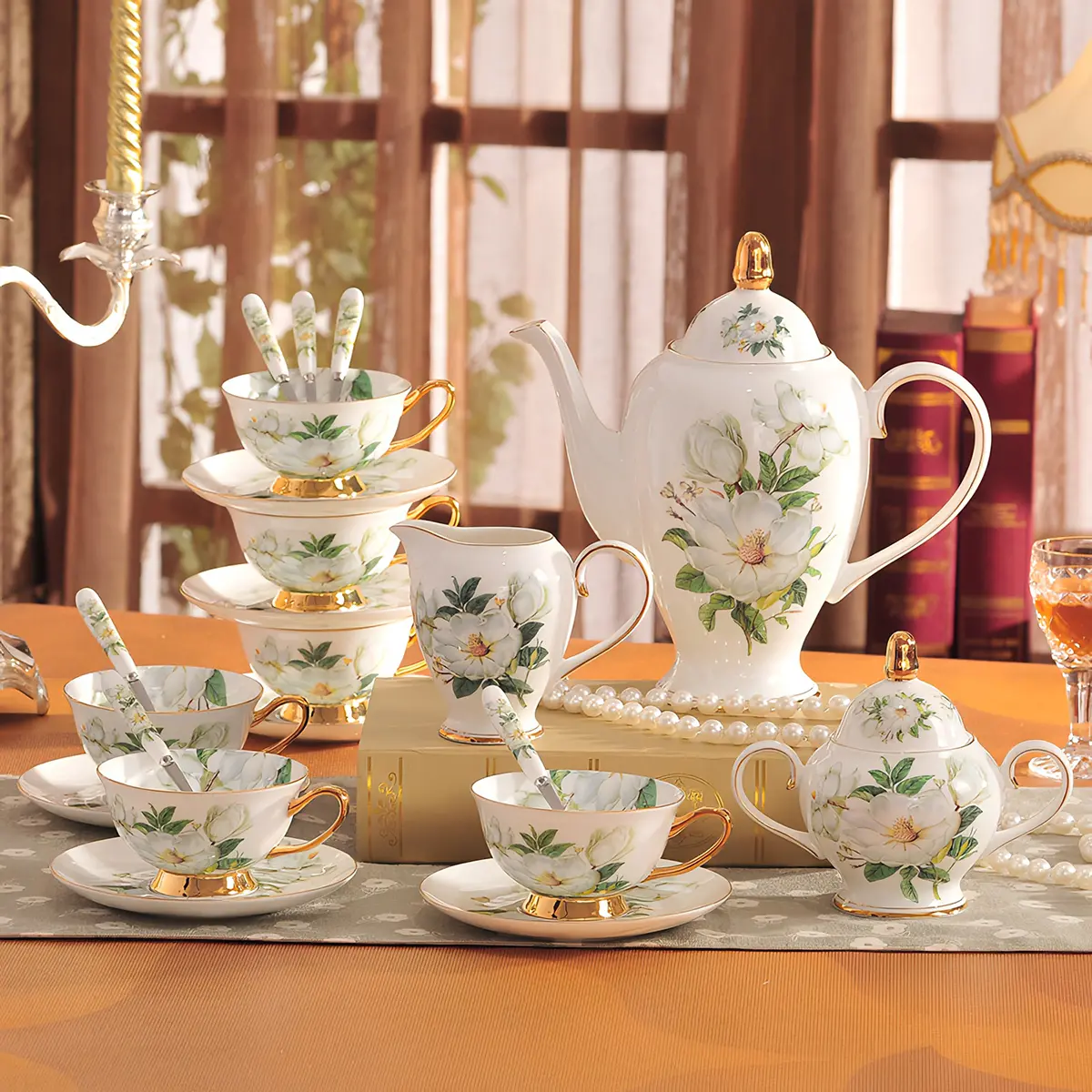 Camellias Vintage English Tea Set Bone China Teapot Set Teasetbox