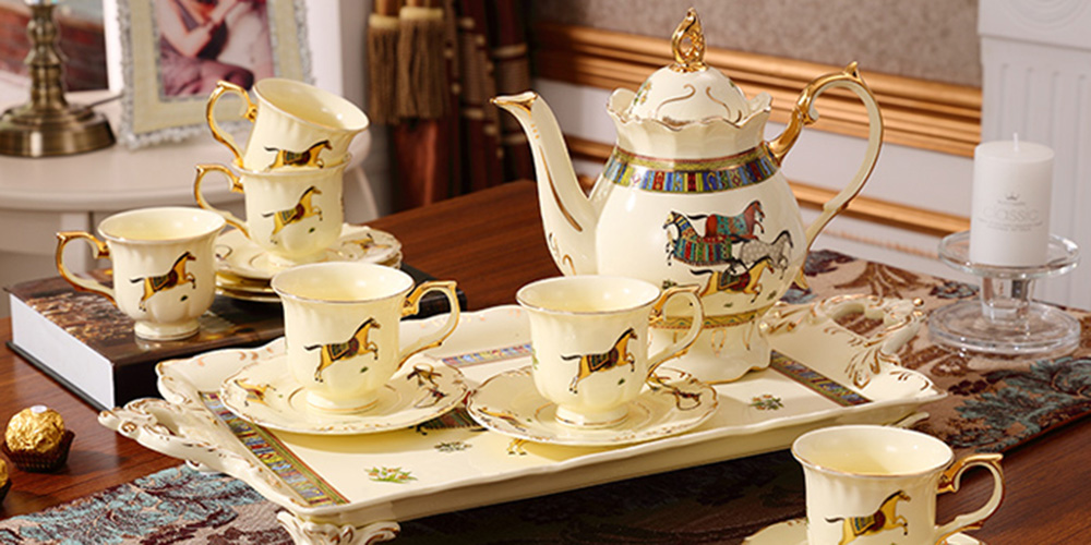 TSB16BB020 d1 Horse English Tea Set with Tray Porcelain Teapot Set