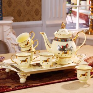 TSB16BB020 v1 Horse English Tea Set with Tray Porcelain Teapot Set