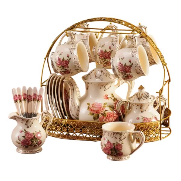 TSB16BB021 1 1 Vintage English Rose Tea Set Porcelain Teapot Set