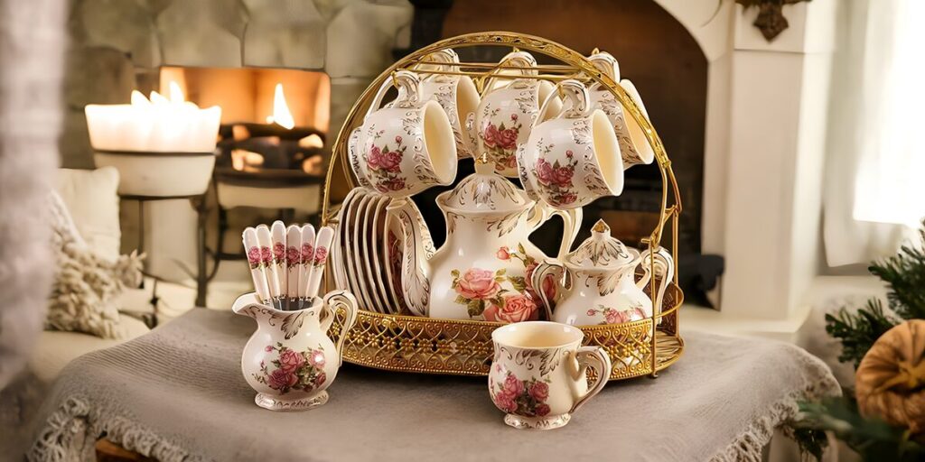 TSB16BB021 DD1 Vintage English Rose Tea Set Porcelain Teapot Set