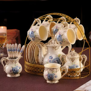 TSB16BB021 V1 1 Vintage English Rose Tea Set Porcelain Teapot Set