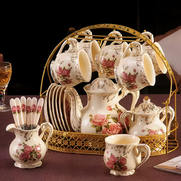 TSB16BB021 V2 1 Vintage English Rose Tea Set Porcelain Teapot Set