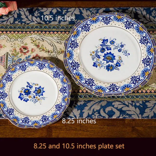TSB17BB003 2 Flowers Dish Set Bone China Side Plate Blue and White