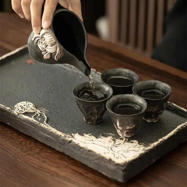 TSB17BB014 4 Lotus Chinese Gongfu Tea Set Pottery
