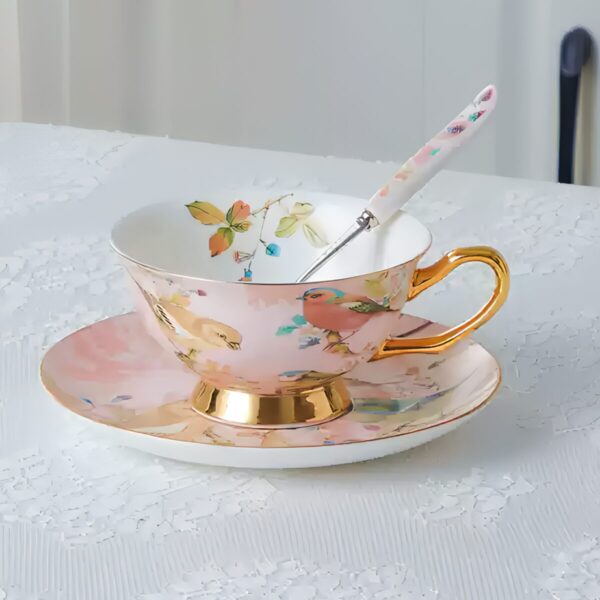 TSB1BB008 S3 Pink Bird British Tea Set Bone China with Warmer