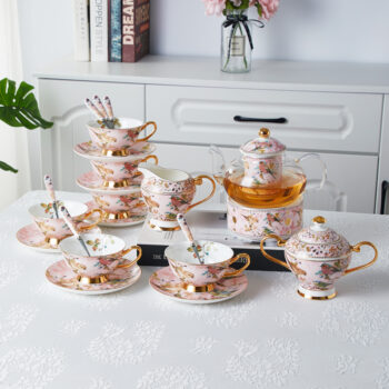 Porcelain Tea Set 10 Piece Cute Tea Set,Automation China Tea Cups with Gift  Box Tea Gift Sets for Adults Great Gift Tea Party Dinner-10 Piece (Color 