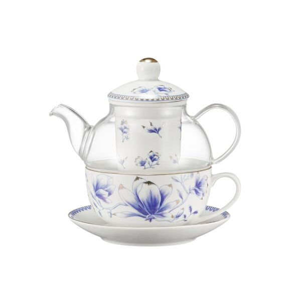 TSB21BB009 1 Magnolia Tea for One Set Glass Teapot with Infuser