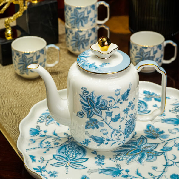 TSB23BB001 3 Garnet-Flower Tea Set with Porcelain Teapot and Tray