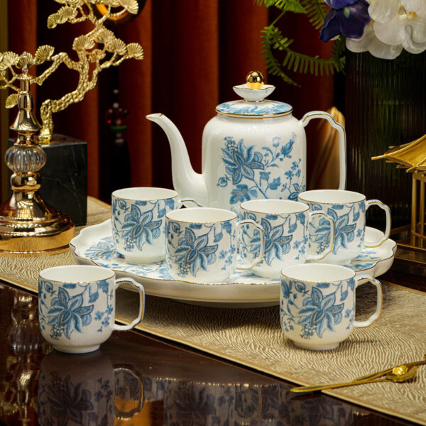 TSB23BB001 F Garnet-Flower Tea Set with Porcelain Teapot and Tray