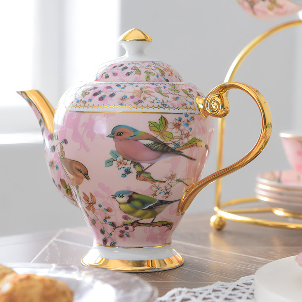 TSB23BB010 2 Pink Bird English Tea Set Bone China Teapot Set