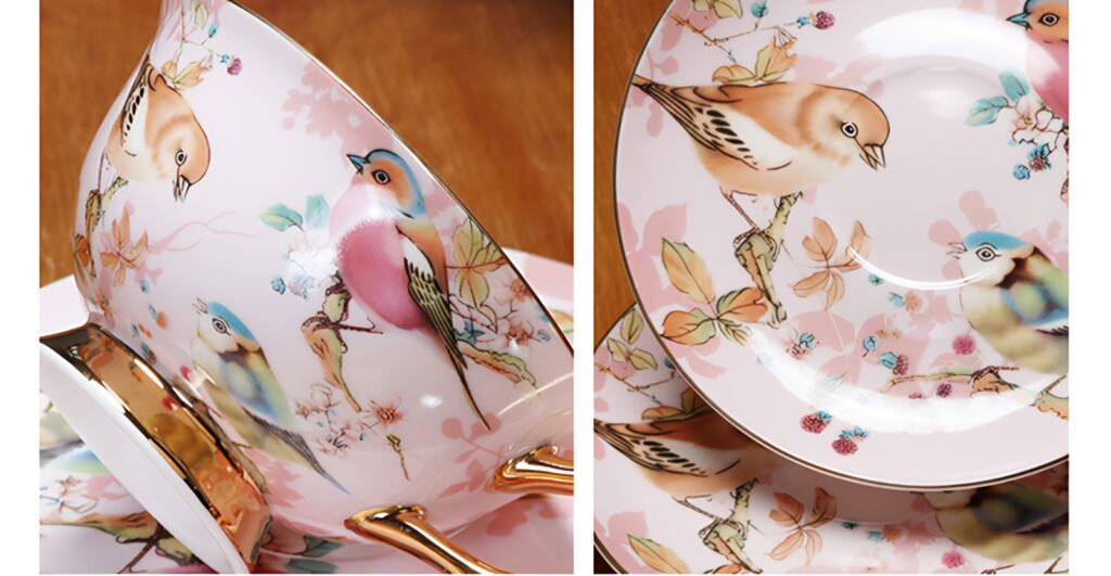 TSB23BB010 D0 1 Pink Bird English Tea Set Bone China Teapot Set