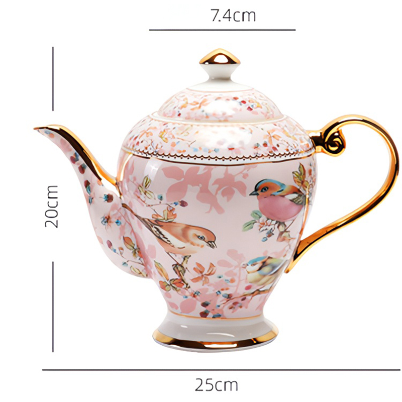 TSB23BB010 D1 Pink Bird English Tea Set Bone China Teapot Set