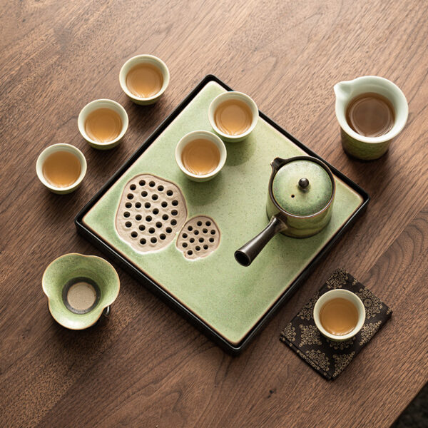 TSB24BB004 1 Green Japanese Tea Set with Tray Ceramic