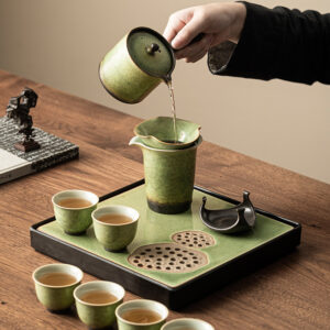 TSB24BB004 3 Green Japanese Tea Set with Tray Ceramic