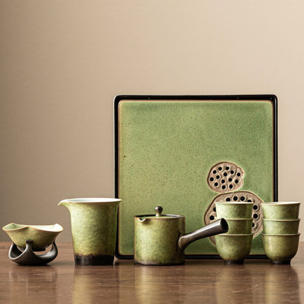 TSB24BB004 F Green Japanese Tea Set with Tray Ceramic