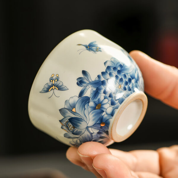 TSB24BB005 5 Butterfly Chinese Gongfu Tea Set Porcelain Blue and White