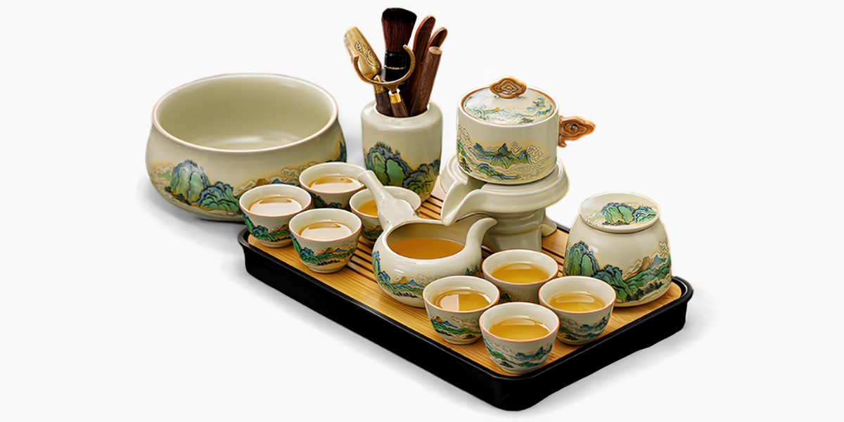 TSB24BB008 D1 1 Mountain-range Lazy Chinese Kung Fu Tea Set with Tray