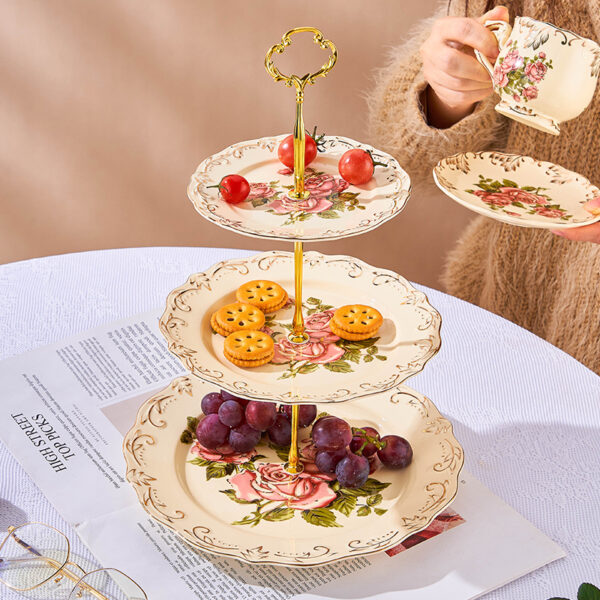 TSB24BB012 2 Vintage Rose Cake Stand Porcelain 3-tier