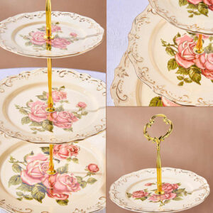 TSB24BB012 3 Vintage Rose Cake Stand Porcelain 3-tier