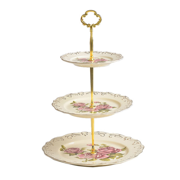 TSB24BB012 FF Vintage Rose Cake Stand Porcelain 3-tier