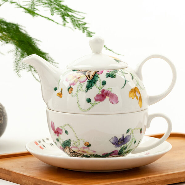 Bird Flowers Porcelain Tea Set for One Bone China - Teasetbox.com